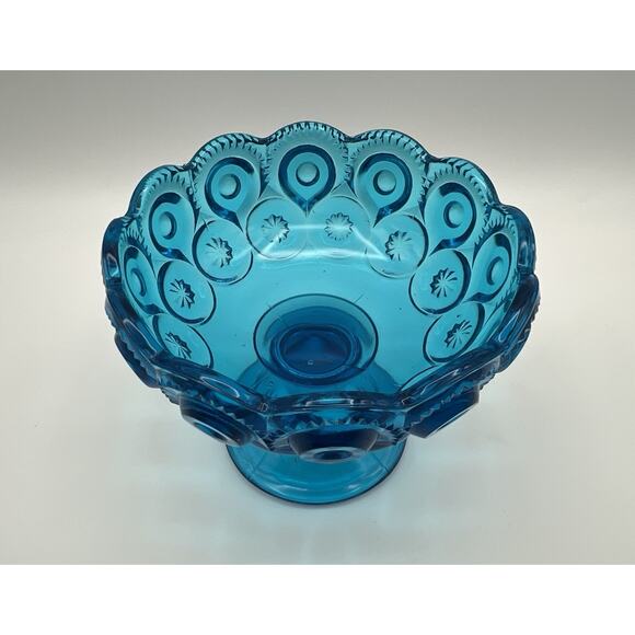 LE Smith Moon & Stars Blue Pedestal Glass Compote Candy Dish 4” Vintage - Picture 3 of 6